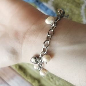 Freshwater Pearls Silver Heart Charm Bracelet